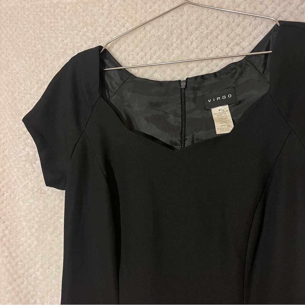 Virgo Black Sheath Dress Short Sleeves Formal Elegant Fitted Classic Womens 8T - Picture 5 of 6